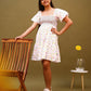 Hand Painted Puffed Balloon Sleeve Dress for Girls (White) - Tweeny Mini