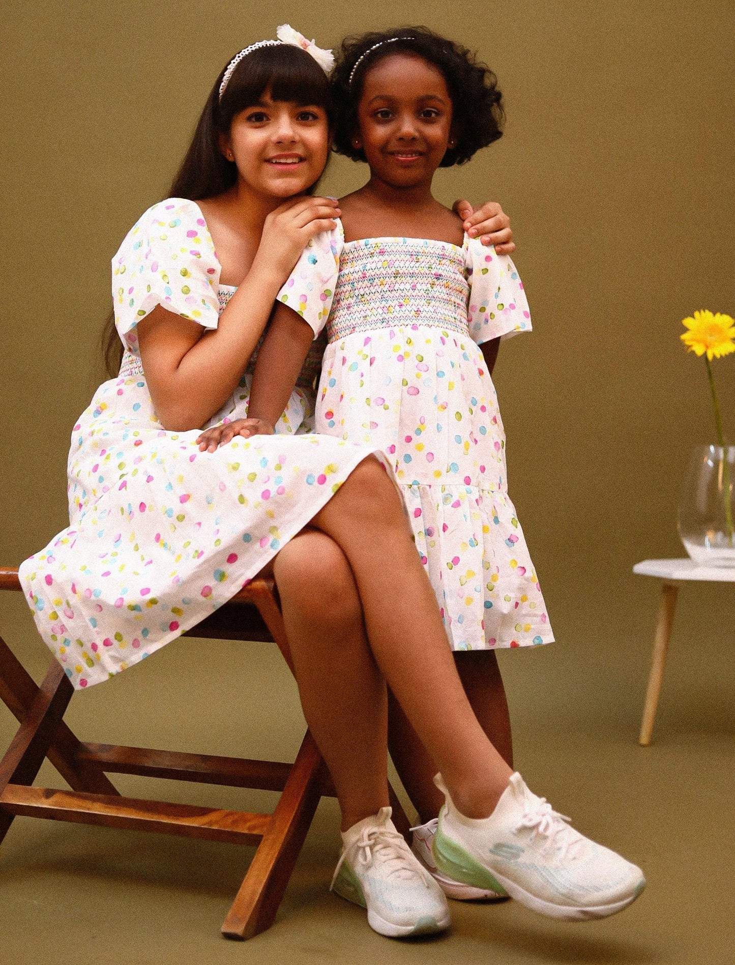 Hand Painted Puffed Balloon Sleeve Dress for Girls (White) - Tweeny Mini