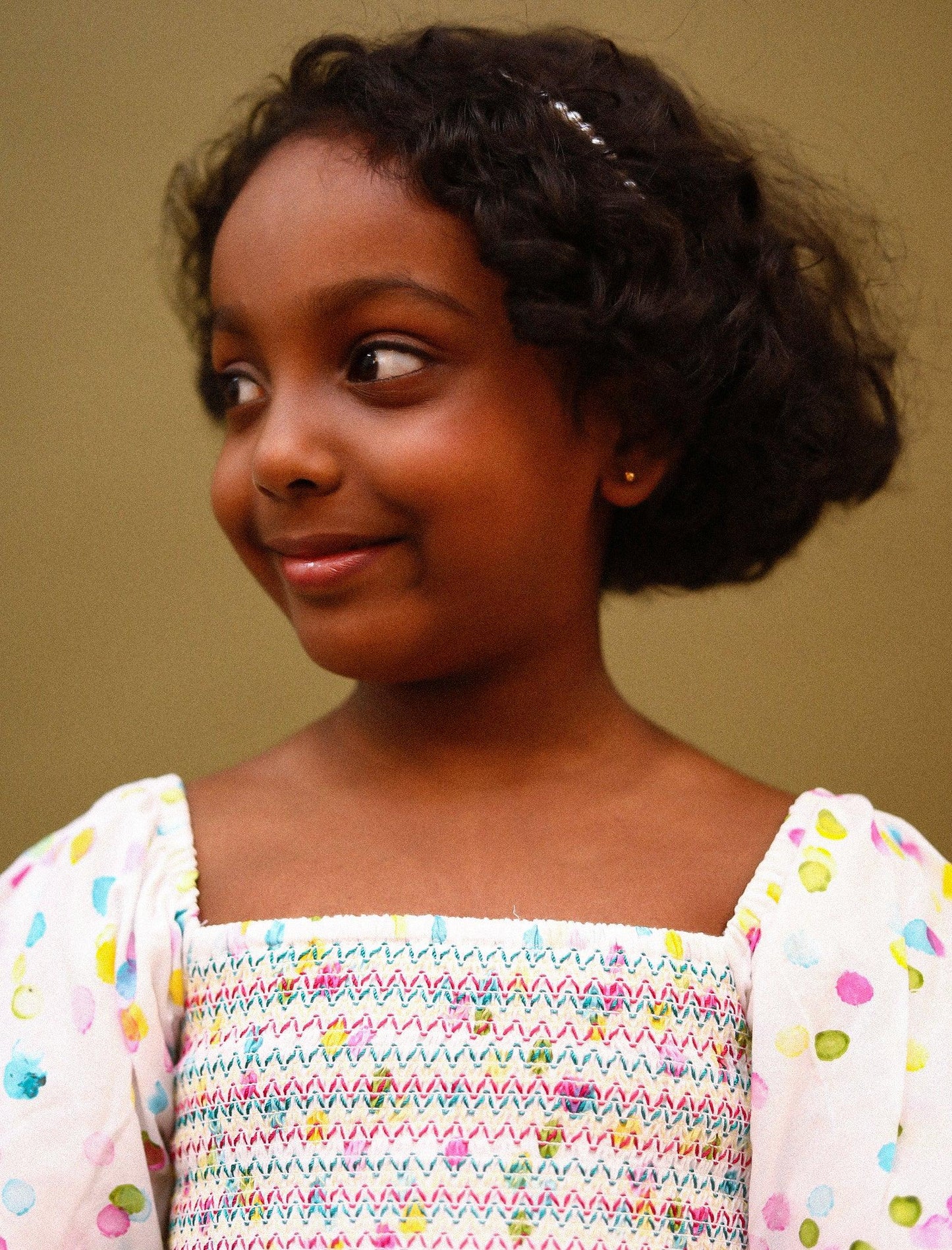 Hand Painted Puffed Balloon Sleeve Dress for Girls (White) - Tweeny Mini