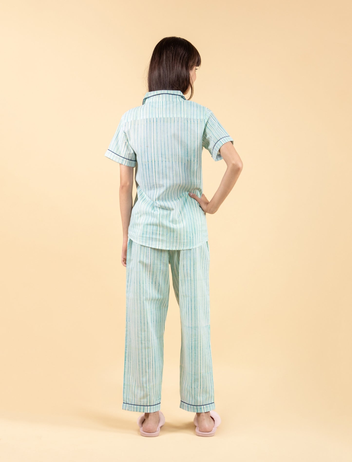 Pure Cotton Half Sleeve Block Print Nightsuit Kids Girls (Blue) - Tweeny Mini