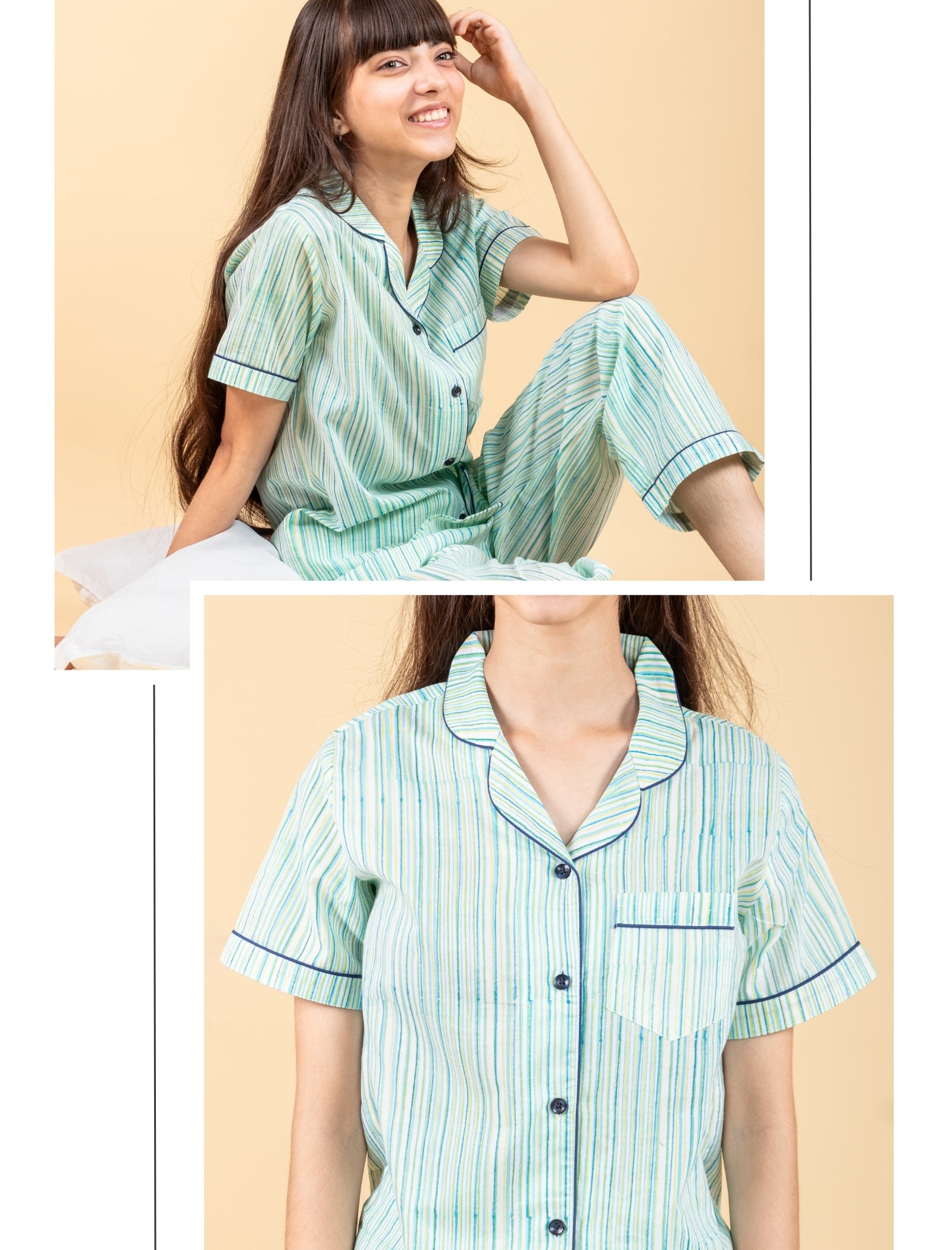 Pure Cotton Half Sleeve Block Print Nightsuit Kids Girls (Blue) - Tweeny Mini