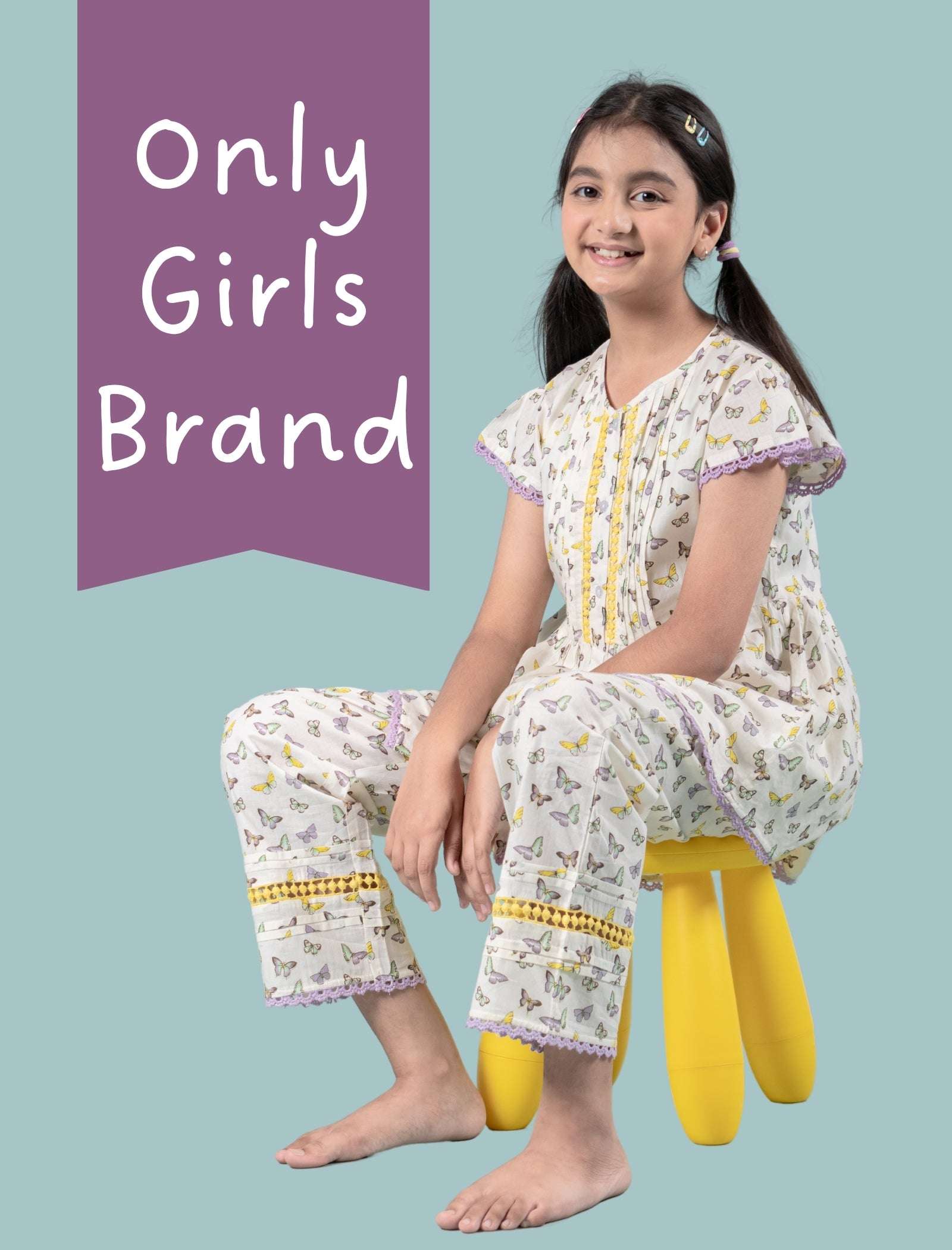 Pure Cotton Butterfly Night Suit for Girls Kids with Eye Mask (Lavender) - Tweeny Mini