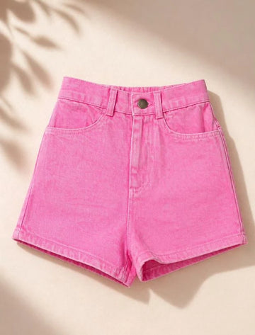 Candy_Pink_Denim_Shorts_cotton_TweenyMini