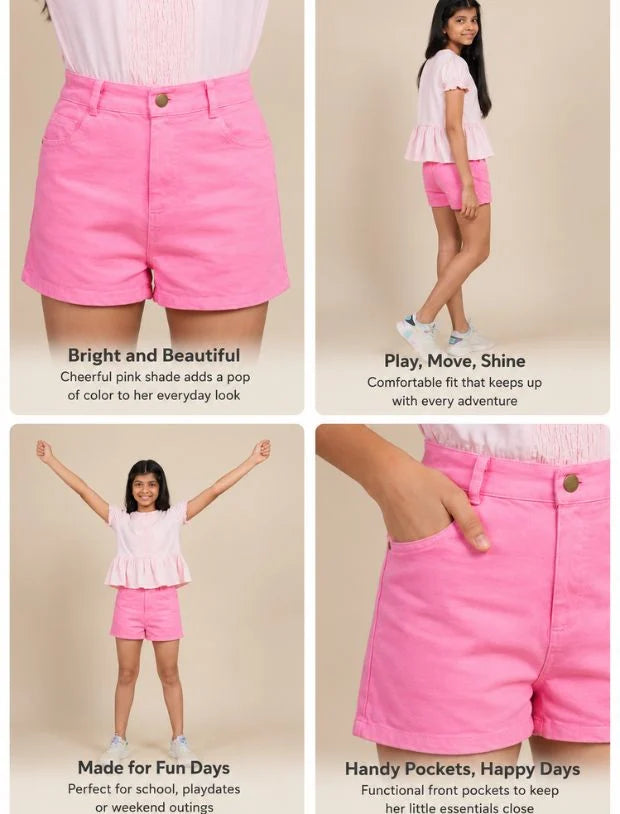 Candy Pink Girls Shorts denim-Tweeny Mini