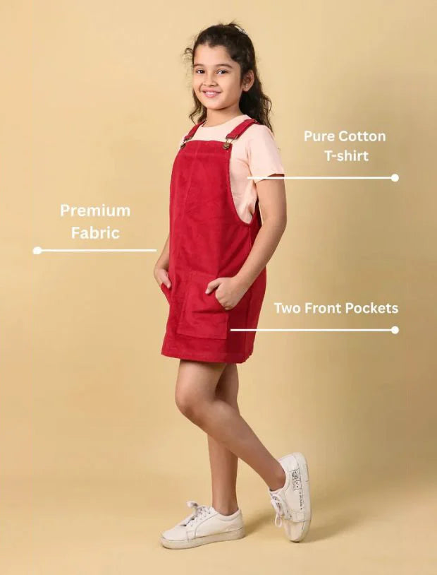 Classic_Corduroy_Pinafore_Dress_for_Girls_Kids_Red_with_T_shirt-Tweeny Mini