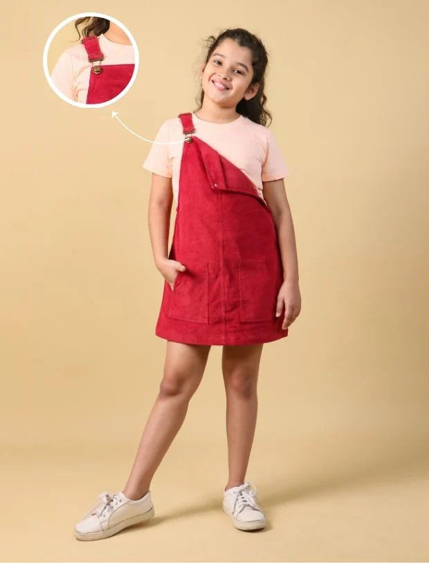 Classic_Corduroy_Pinafore_Dress_for_Girls_Kids_Red_with_T_shirt-Tweeny Mini
