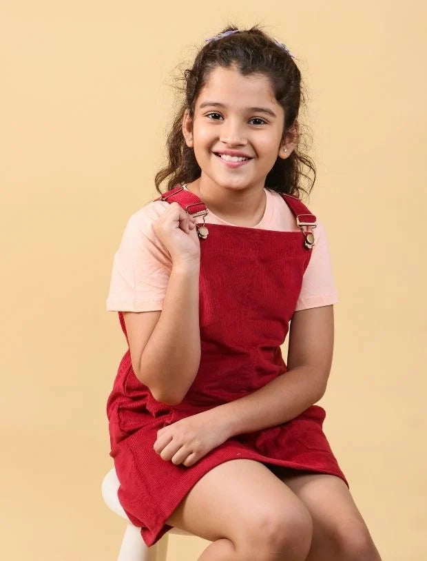 Classic_Corduroy_Pinafore_Dress_for_Girls_Kids_Red_with_T_shirt-Tweeny Mini
