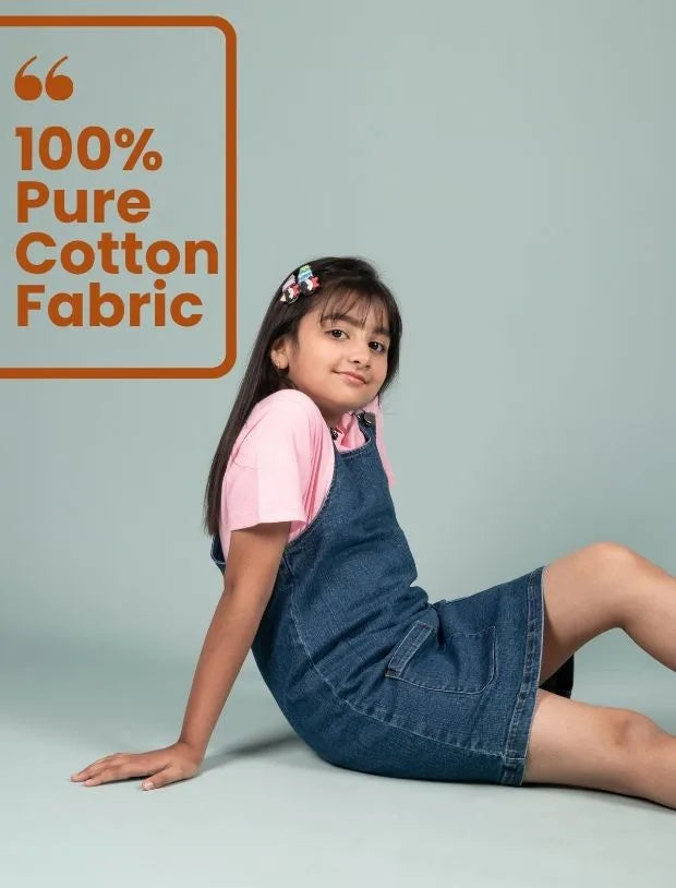 Classic Denim Pinafore Dress for Kids Girls with T-shirt (Blue)-Tweeny Mini