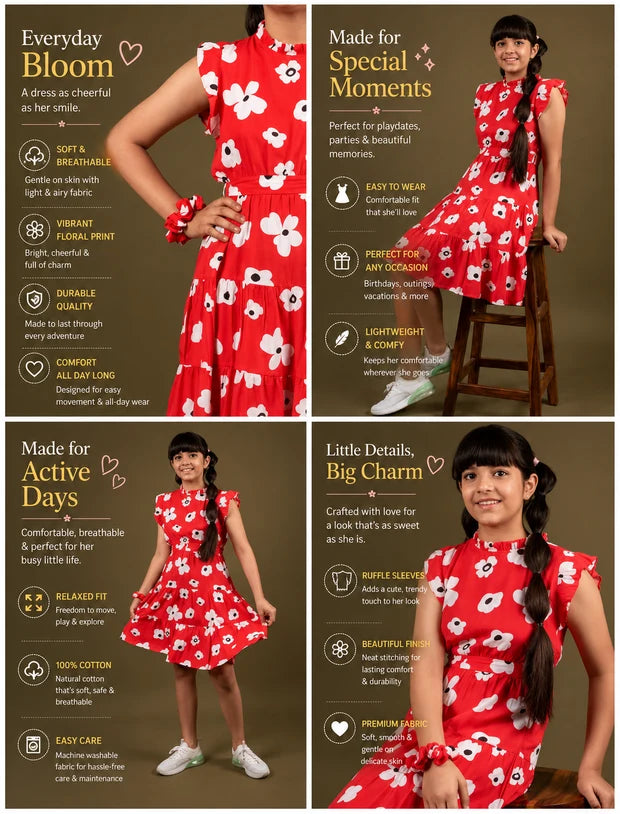 Classic Floral Dress for Girls Kids with Ruffled Sleeves -Tweeny Mini