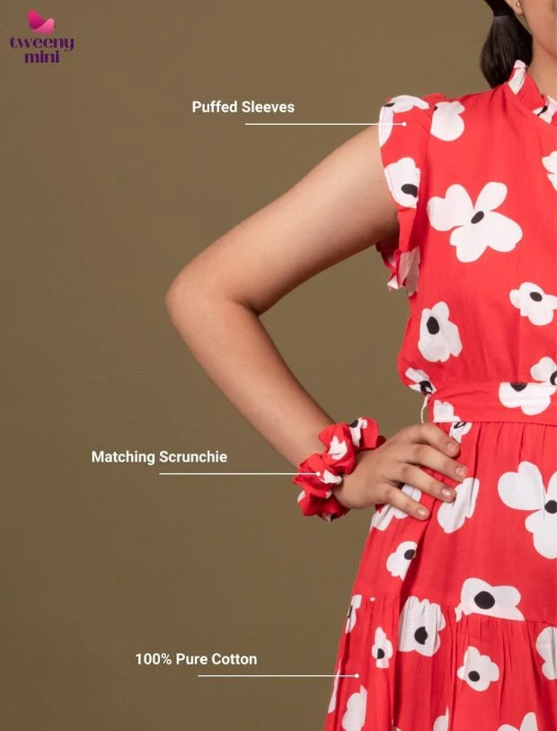 Classic Floral Dress for Girls Kids with Ruffled Sleeves -Tweeny Mini