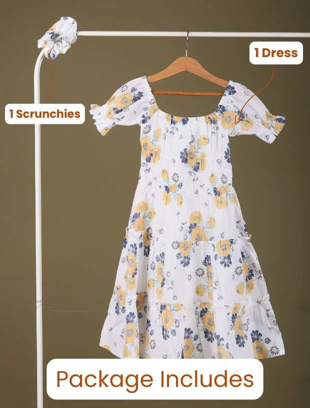 Classic Smocked Floral Dress for Girls Kids (White)-Tweeny Mini