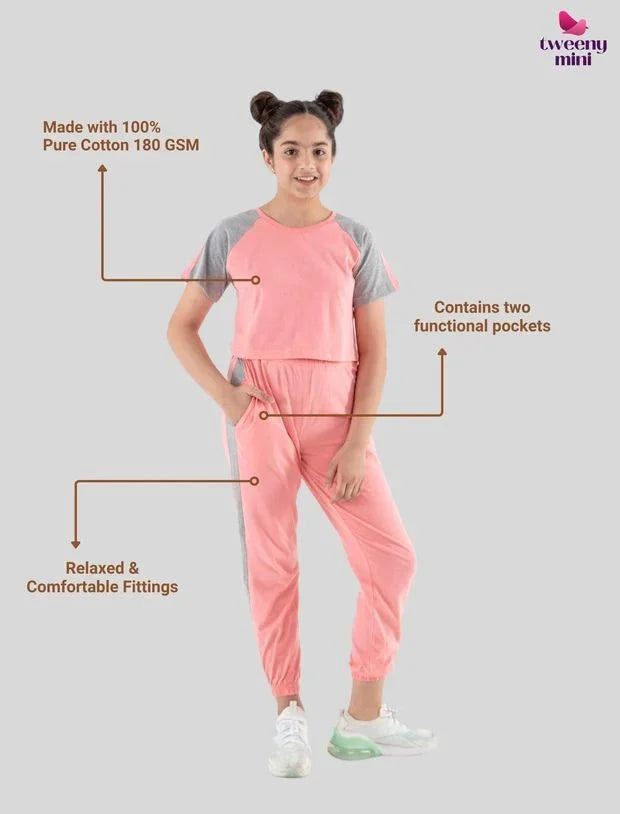Colour Block Kids Girls Summer Joggers Set (Fusion Coral)-Tweeny Mini