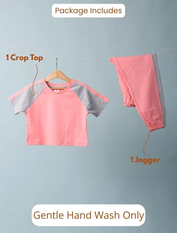 Colour Block Kids Girls Summer Joggers Set (Fusion Coral)-Tweeny Mini