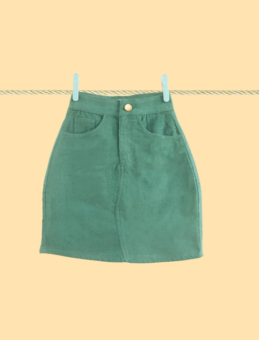 Stylish A-Line Corduroy Skirt for Kids Girls (Green) - Tweeny Mini