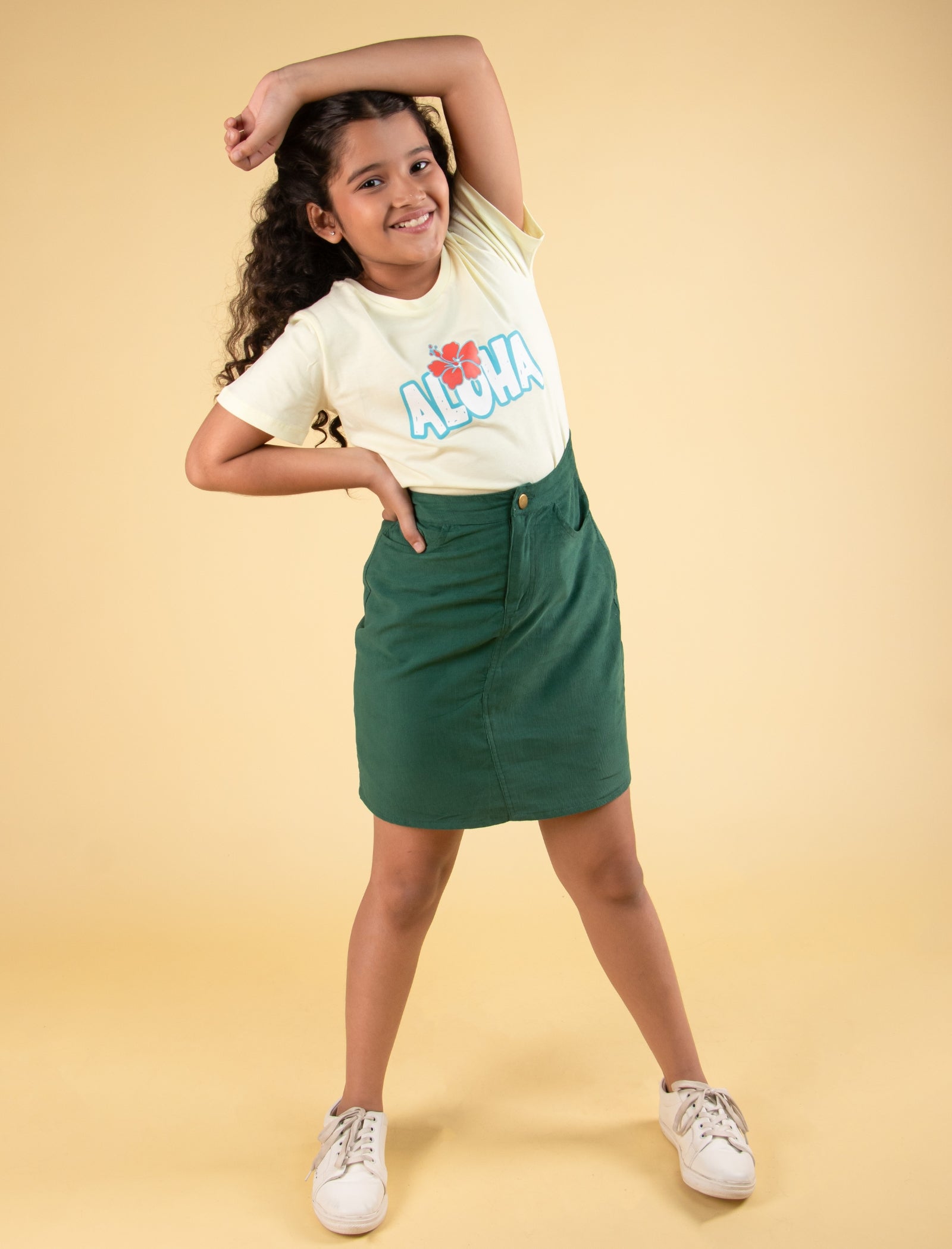 Stylish A-Line Corduroy Skirt for Kids Girls (Green) - Tweeny Mini