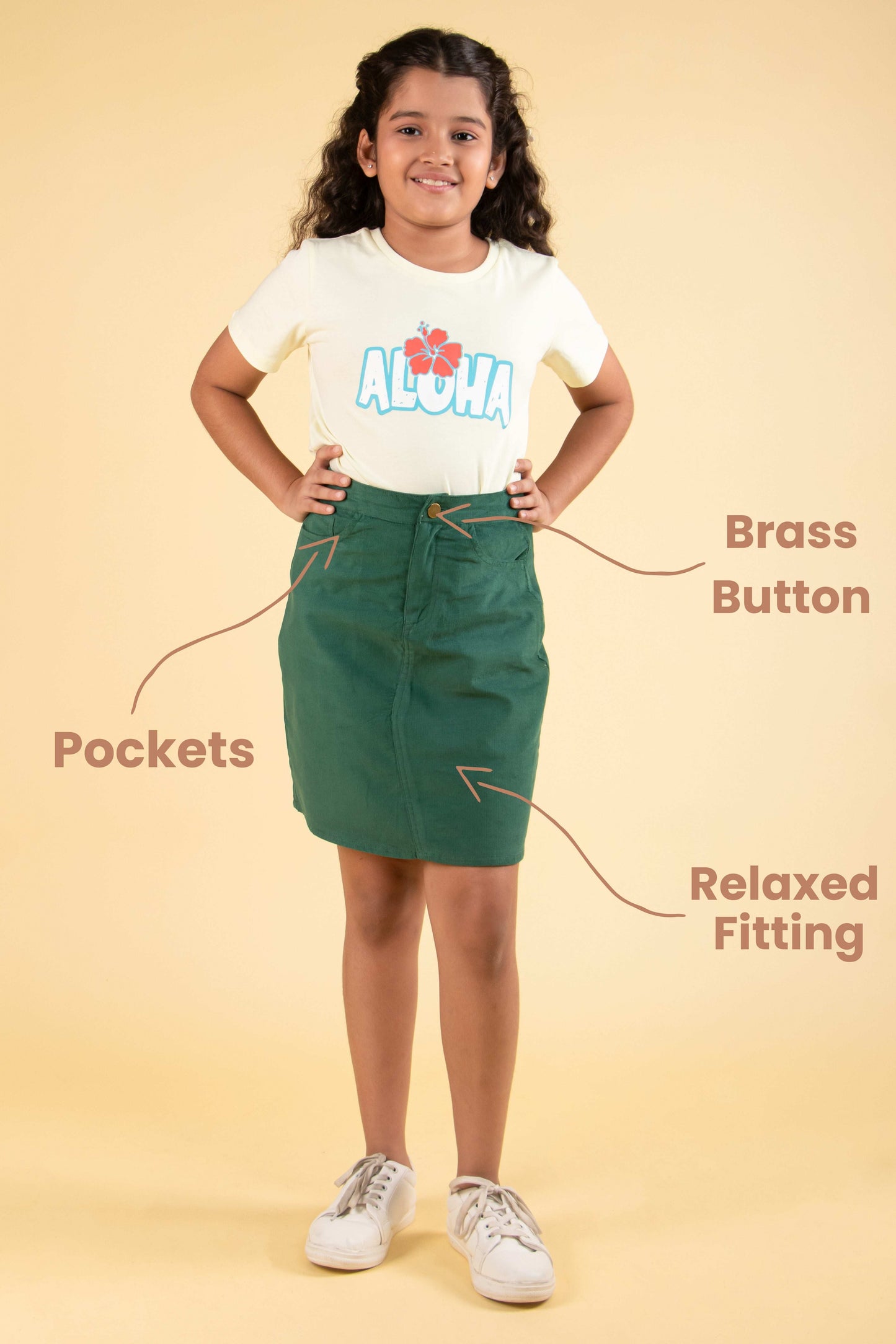 Stylish A-Line Corduroy Skirt for Kids Girls (Green) - Tweeny Mini