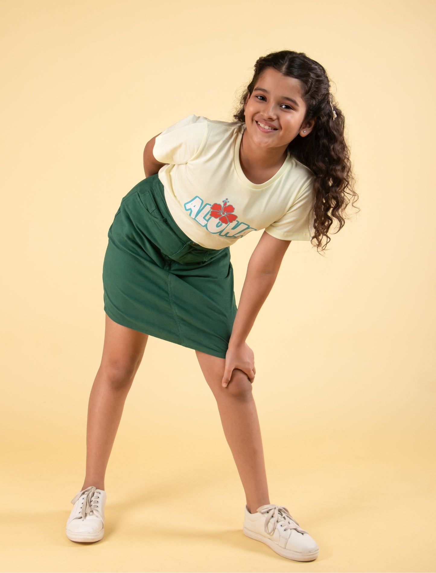 Stylish A-Line Corduroy Skirt for Kids Girls (Green) - Tweeny Mini