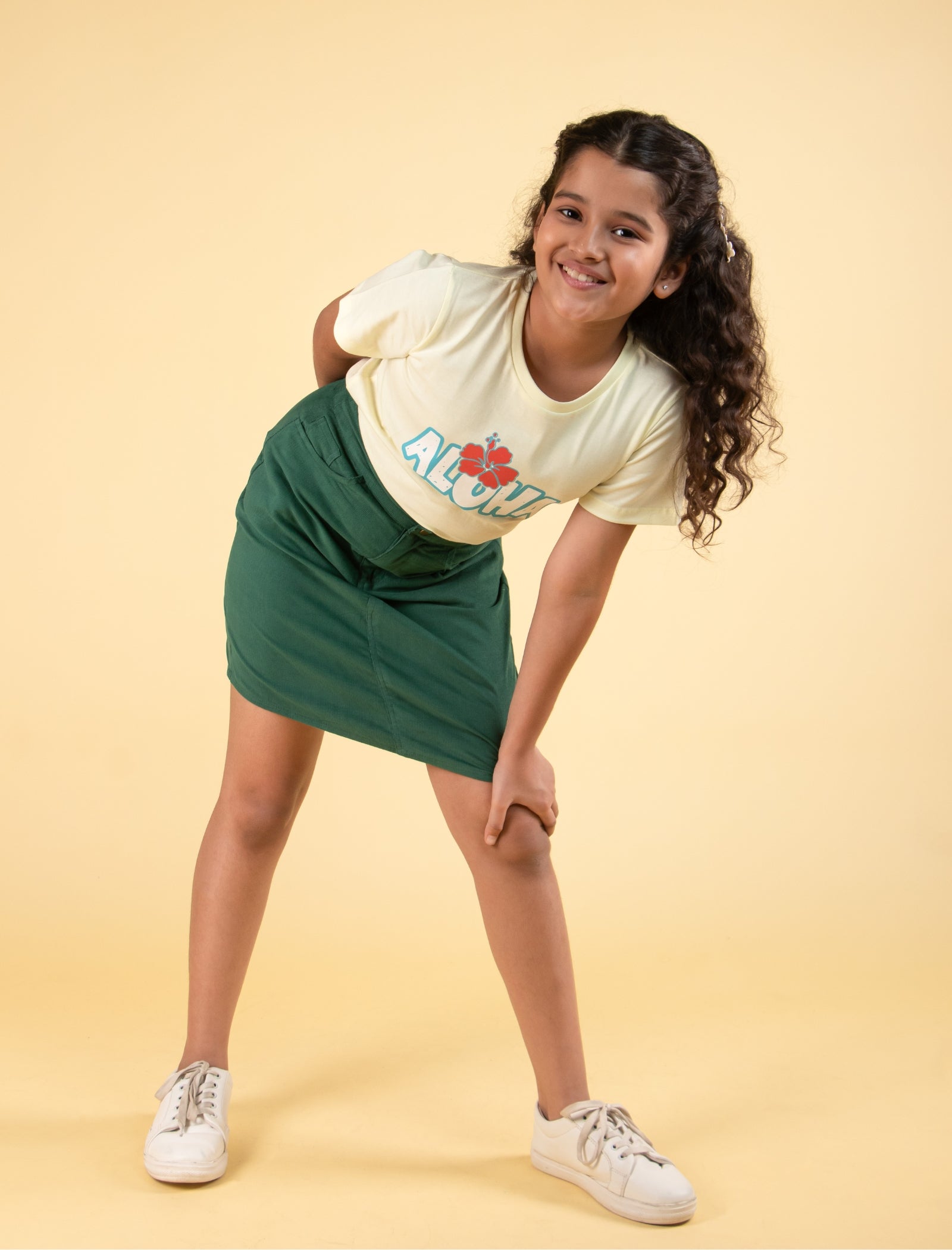 Stylish A-Line Corduroy Skirt for Kids Girls (Green) - Tweeny Mini