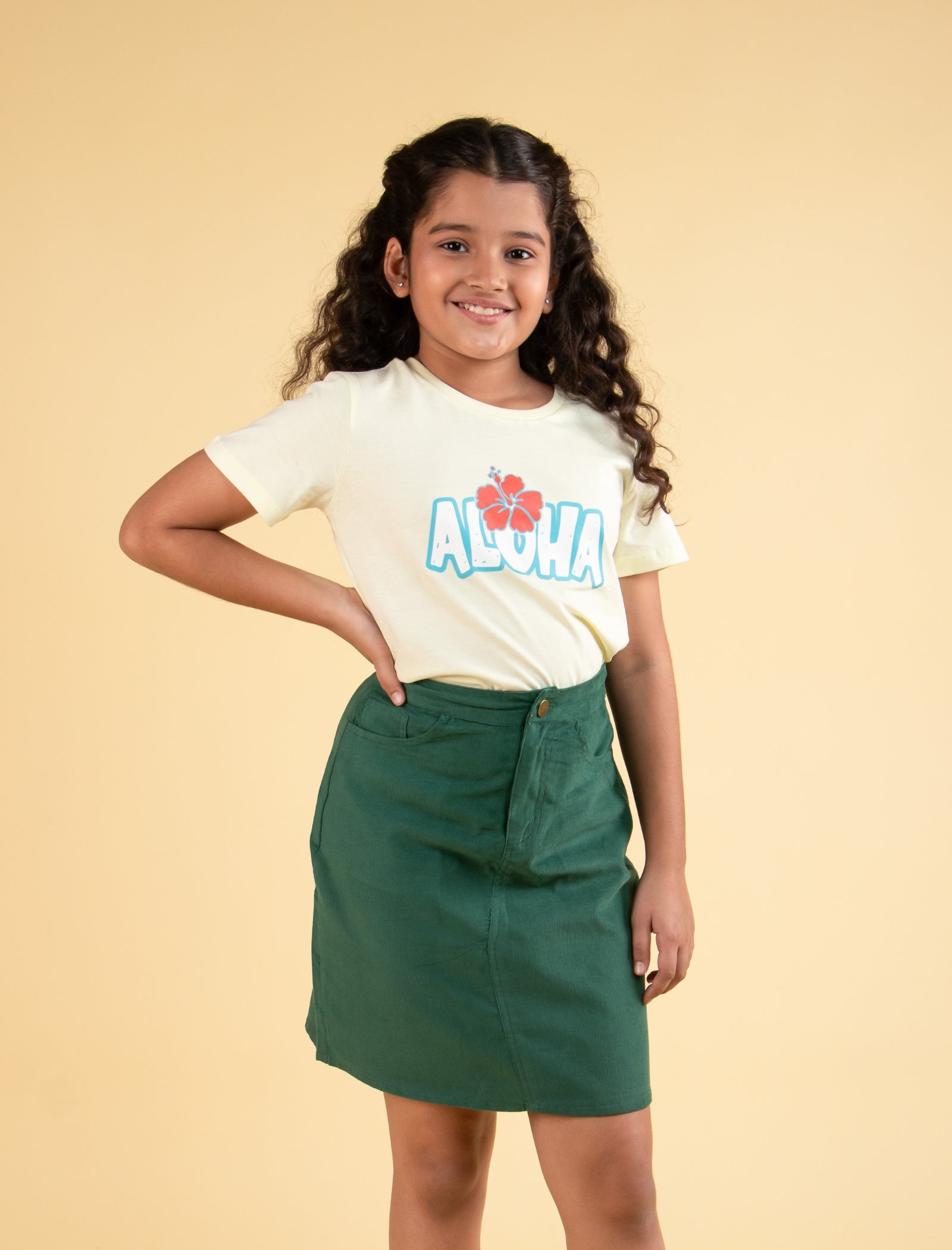 Stylish A-Line Corduroy Skirt for Kids Girls (Green) - Tweeny Mini