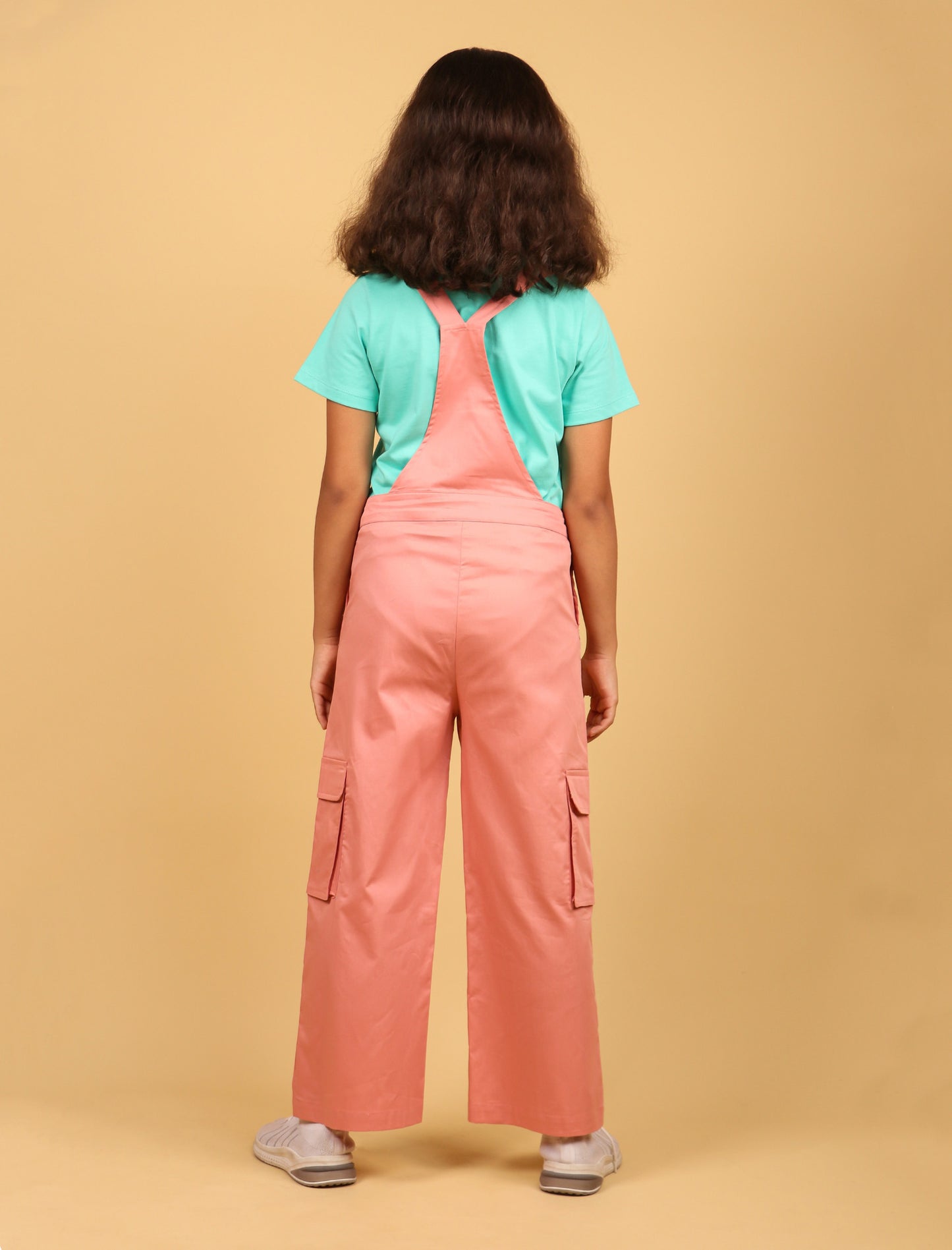 Cargo Twill Cotton Dungaree for Girls Kids (Peach) - Tweeny Mini