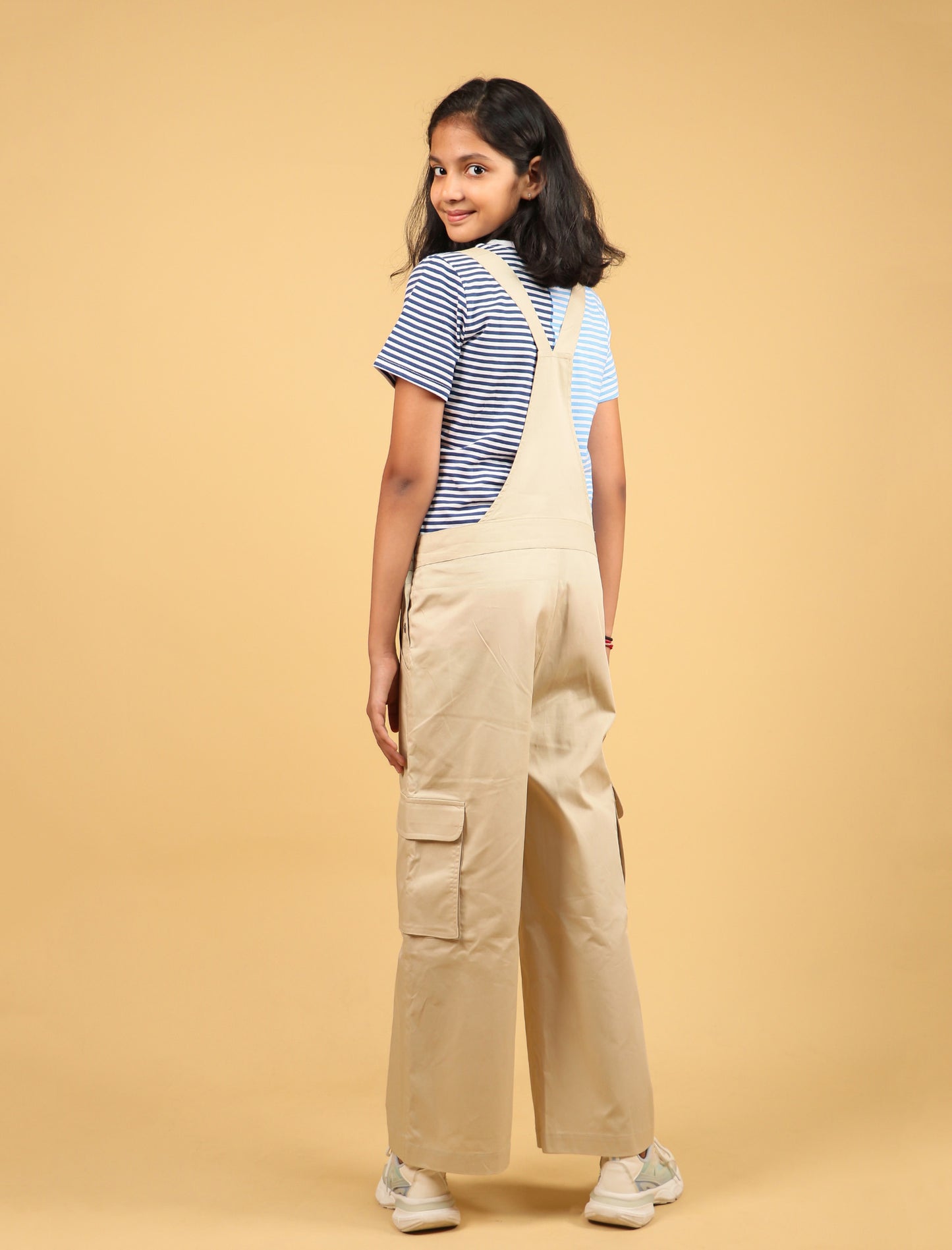 Cargo Twill Cotton Dungaree For Kids Girls (Beige) - Tweeny Mini