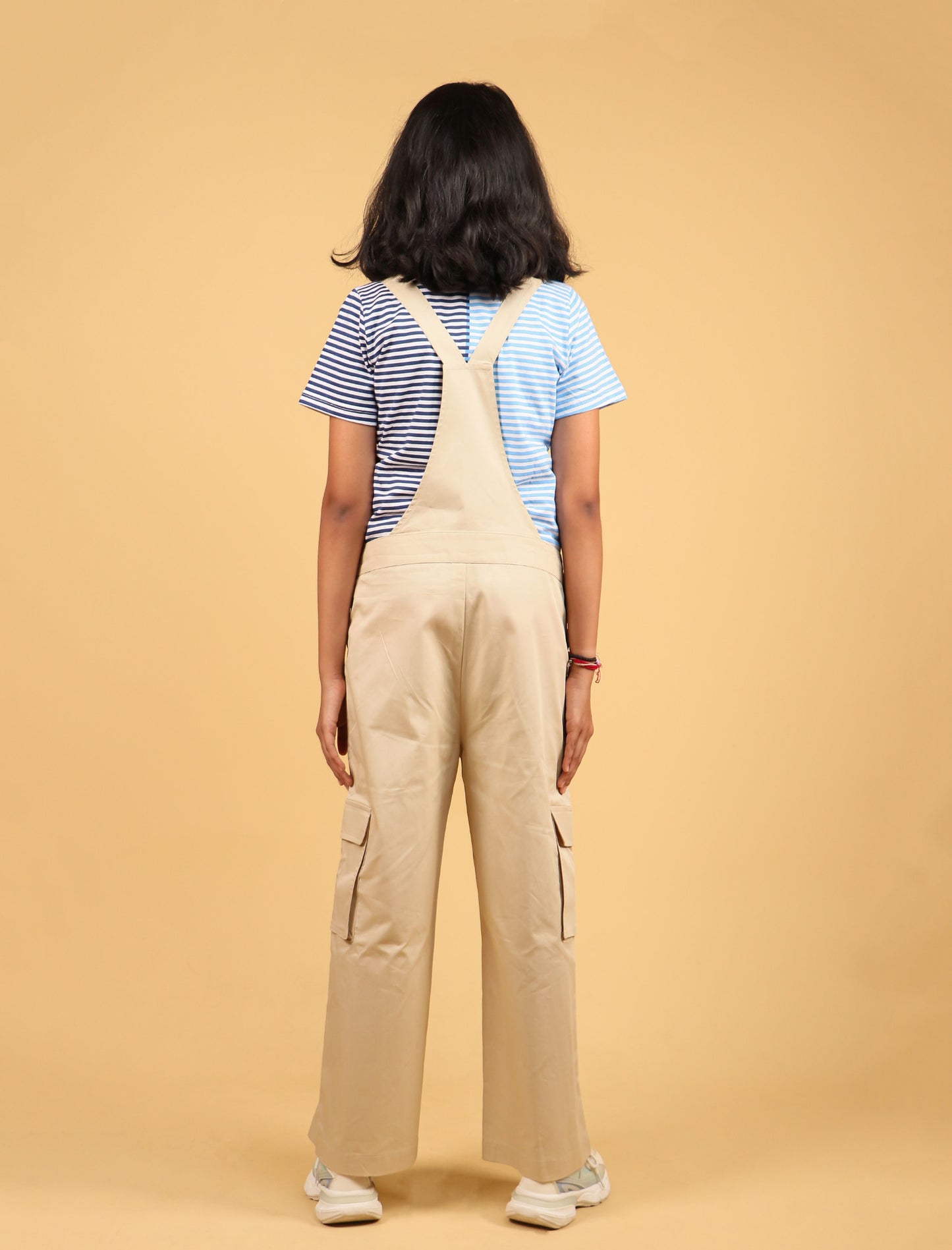 Cargo Twill Cotton Dungaree For Kids Girls (Beige) - Tweeny Mini