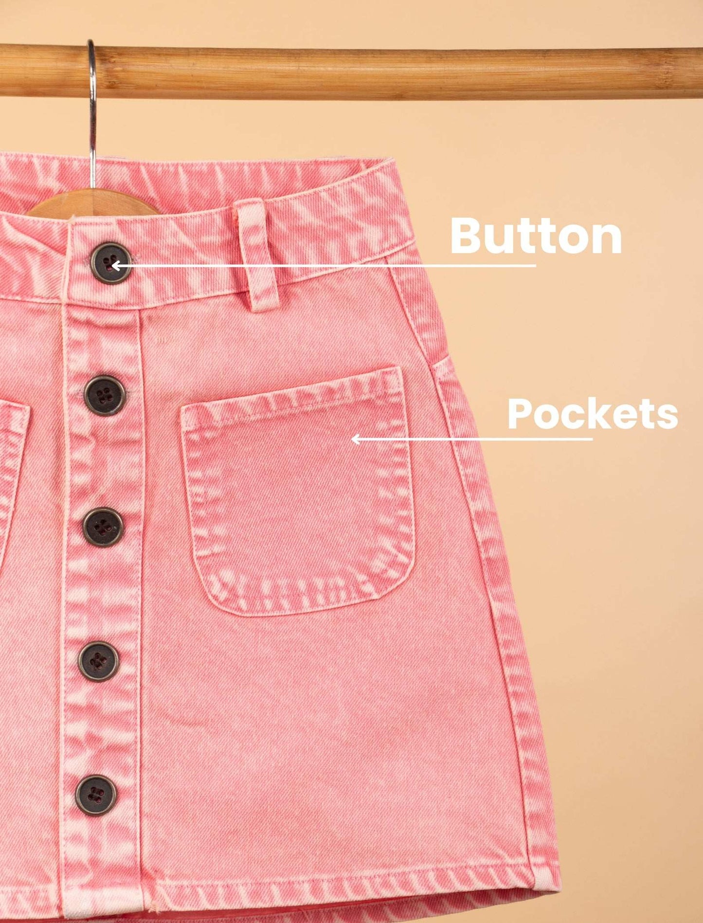 Candy Pop Denim Skirt For Kids Girls (Candy Pink) - Tweeny Mini