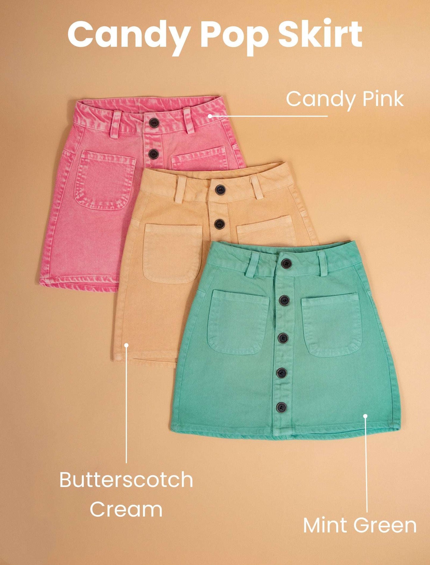 Candy Pop Denim Skirt For Kids Girls (Candy Pink) - Tweeny Mini
