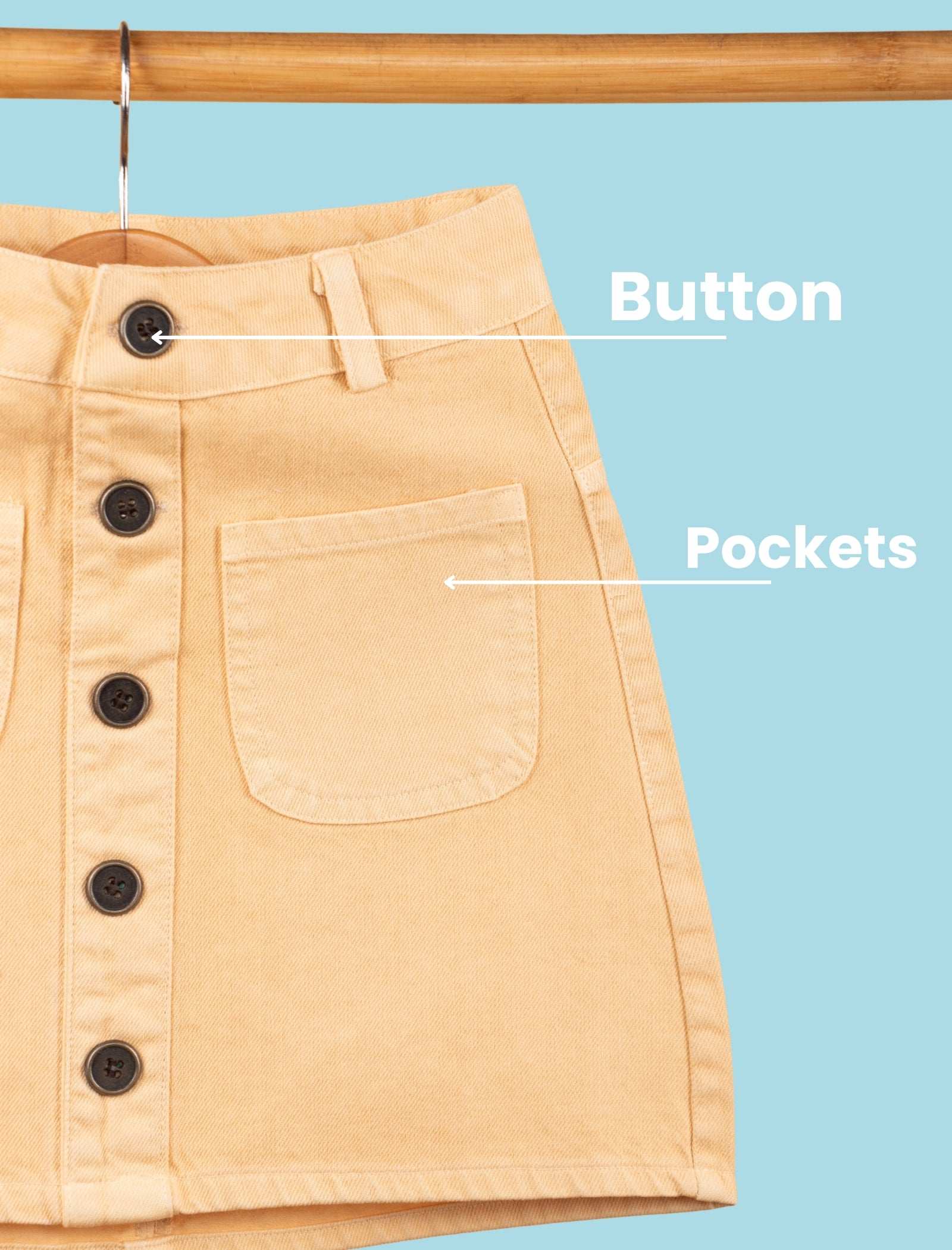 Candy Pop Denim Skirt For Kids Girls (Butterscotch Cream) - Tweeny Mini