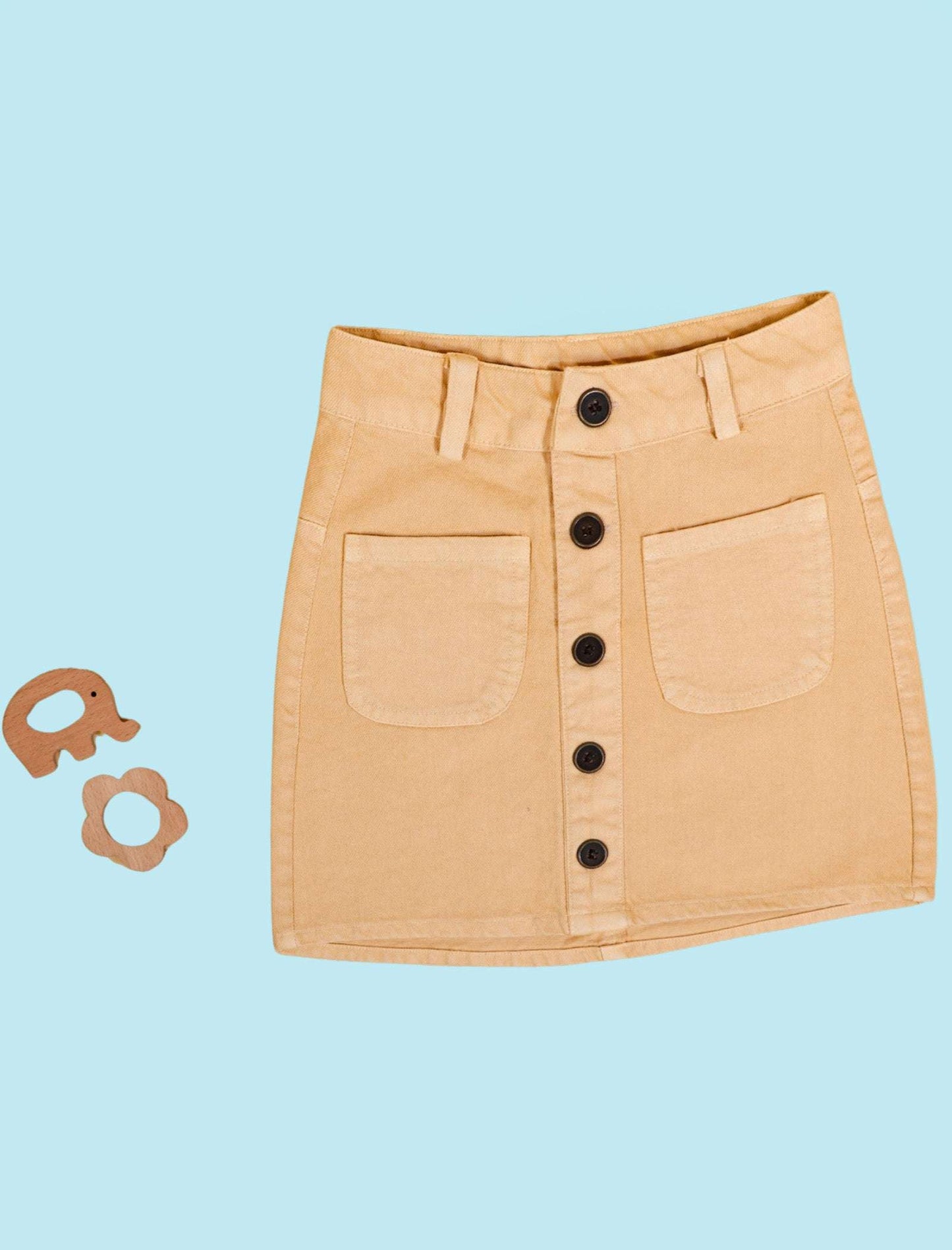 Candy Pop Denim Skirt For Kids Girls (Butterscotch Cream) - Tweeny Mini