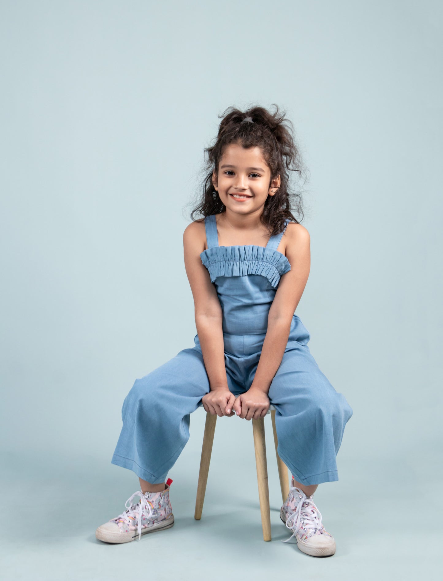 Summer Frilled Denim Jumpsuit for Girls Kids (Blue) - Tweeny Mini