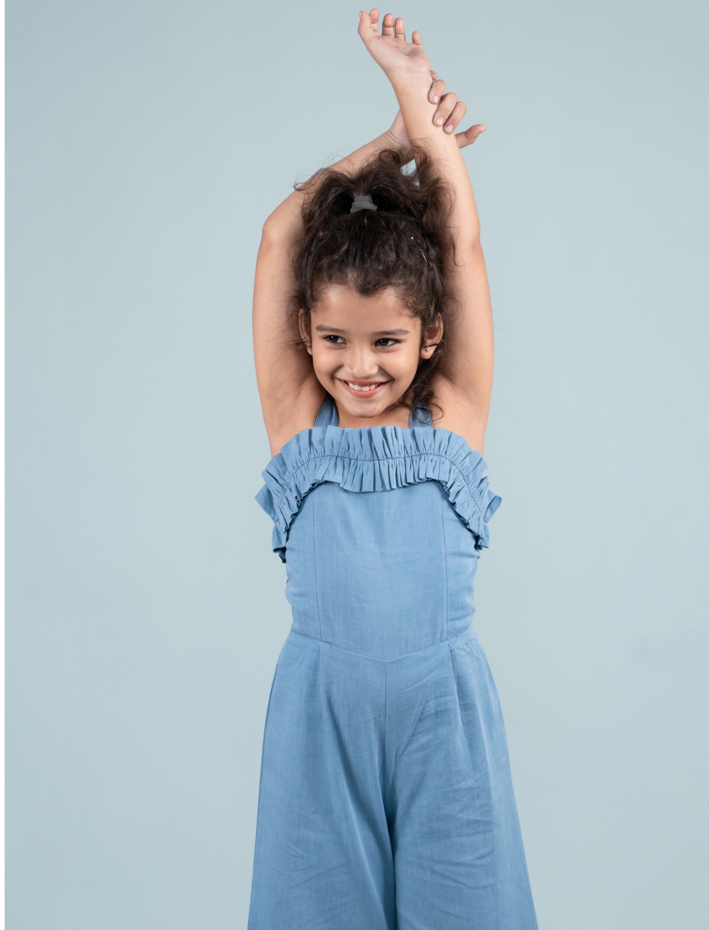 Summer Frilled Denim Jumpsuit for Girls Kids (Blue) - Tweeny Mini