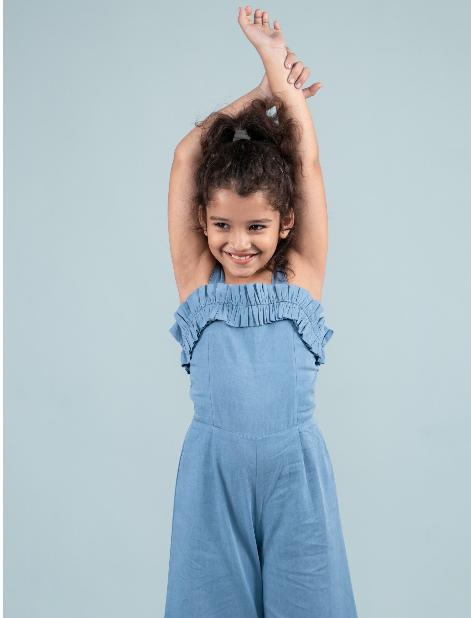 Summer Frilled Denim Jumpsuit for Girls Kids (Blue) - Tweeny Mini