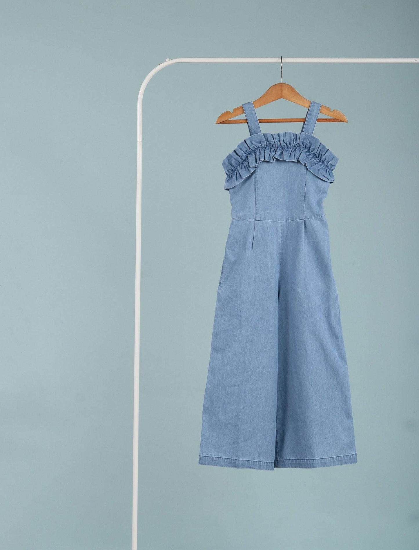 Summer Frilled Denim Jumpsuit for Girls Kids (Blue) - Tweeny Mini