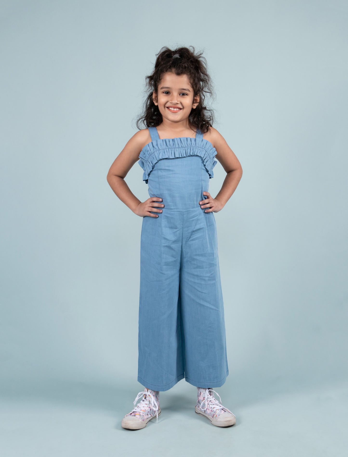 Summer Frilled Denim Jumpsuit for Girls Kids (Blue) - Tweeny Mini
