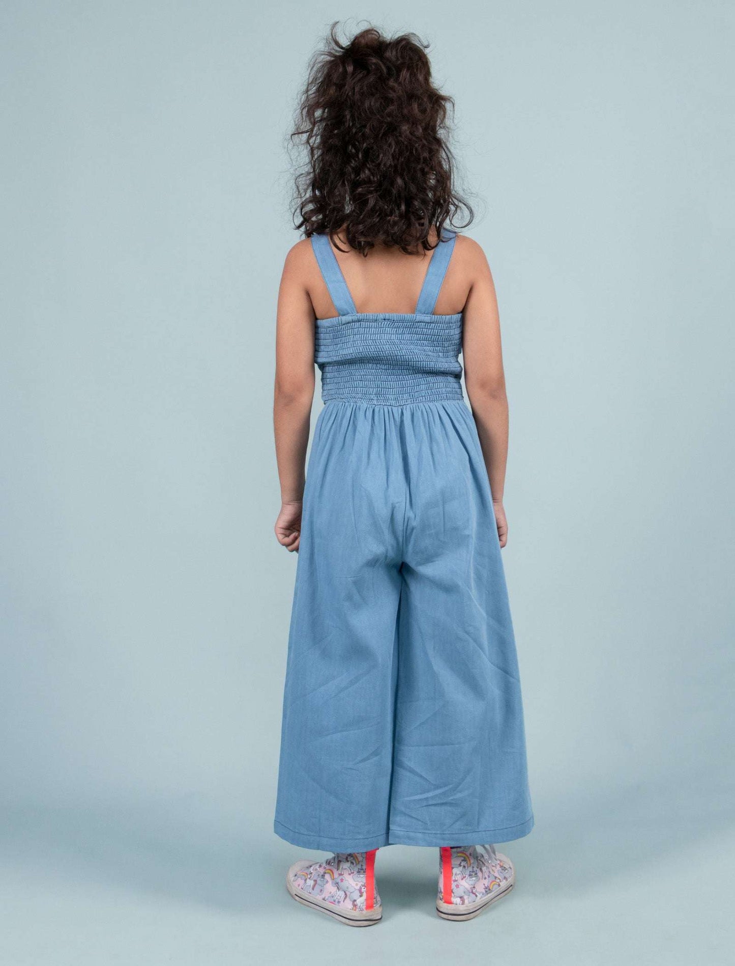 Summer Frilled Denim Jumpsuit for Girls Kids (Blue) - Tweeny Mini