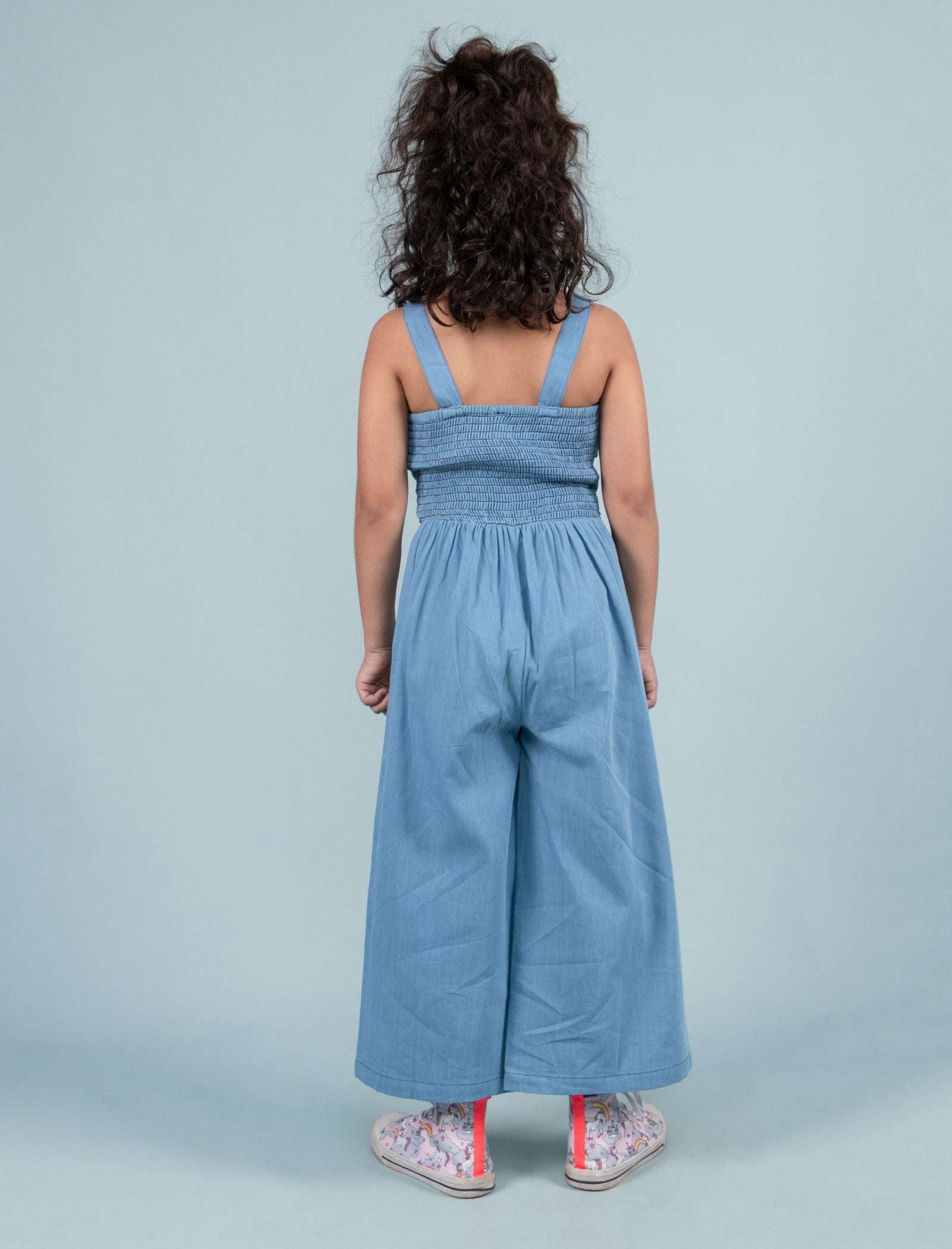 Summer Frilled Denim Jumpsuit for Girls Kids (Blue) - Tweeny Mini