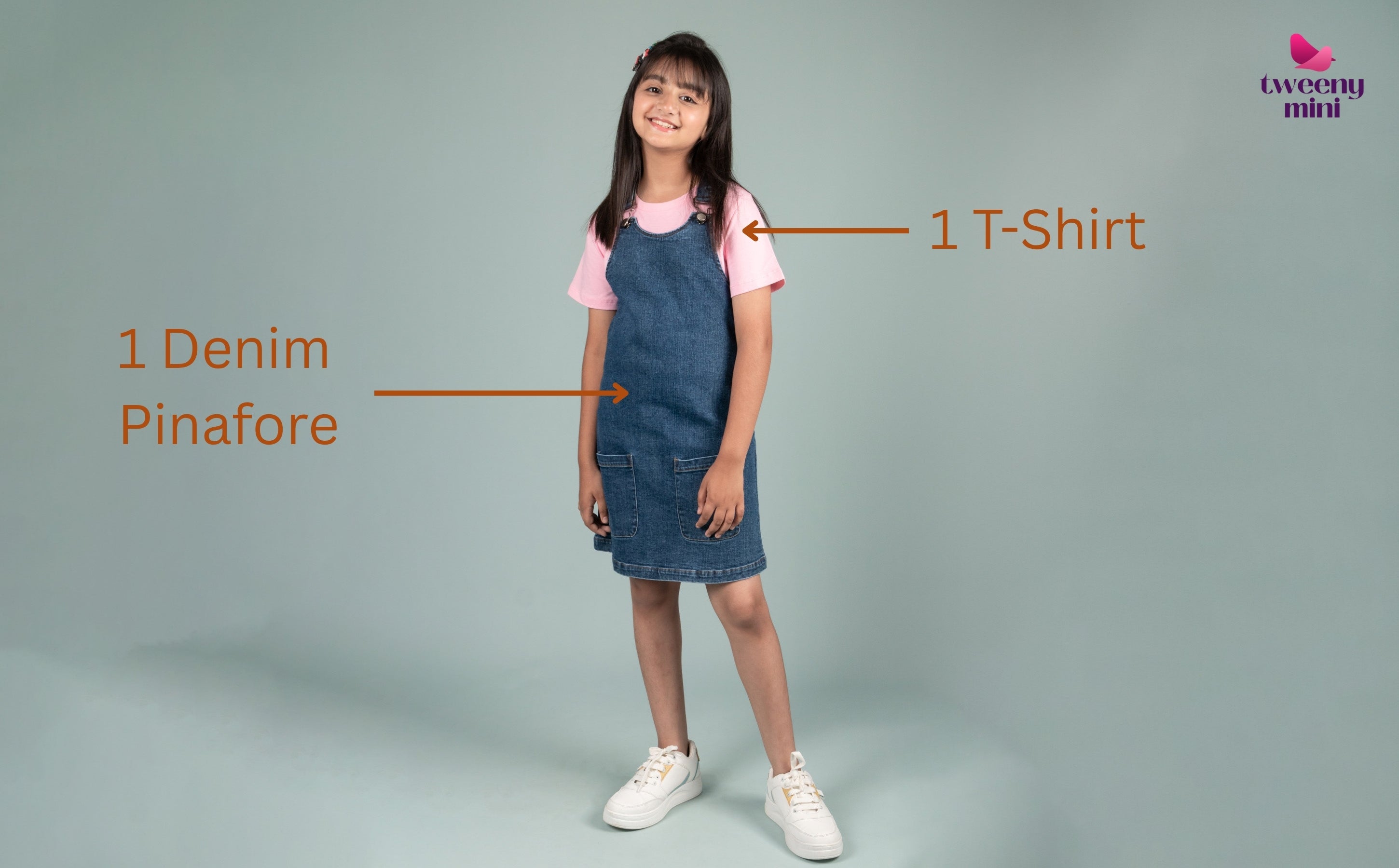 Denim Pinafore Dress for Kids Girls Combo Set Shop Tweeny Mini Denim Pinafore Dress for Kids Girls Combo Set Shop Tweeny Mini