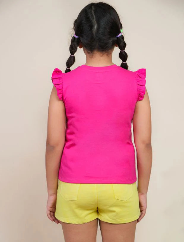 Girls Yellow Denim Cotton Shorts