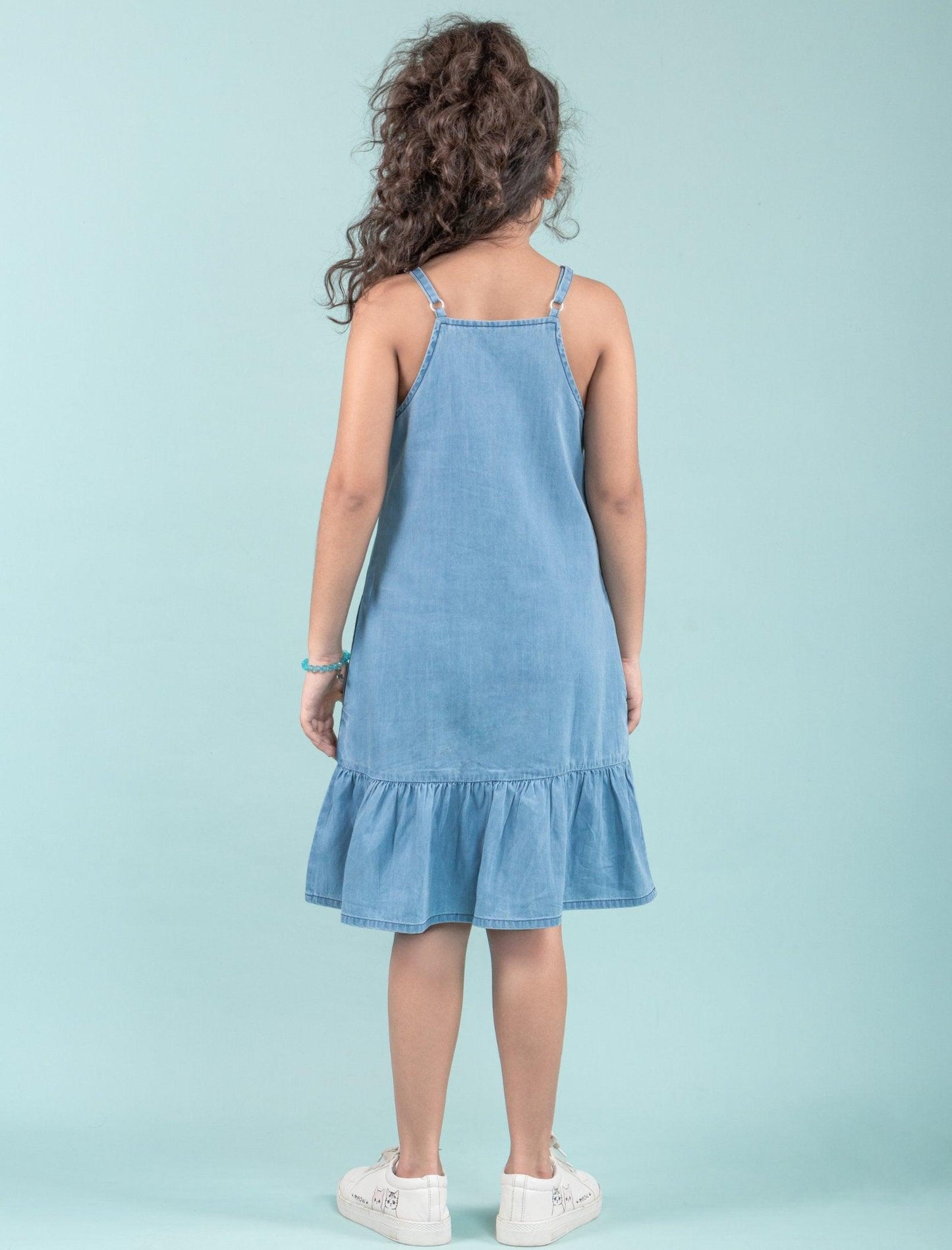 Girls Kids Denim Strappy Pinafore Dress (Light Blue) - Tweeny Mini