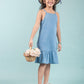 Girls Kids Denim Strappy Pinafore Dress (Light Blue) - Tweeny Mini