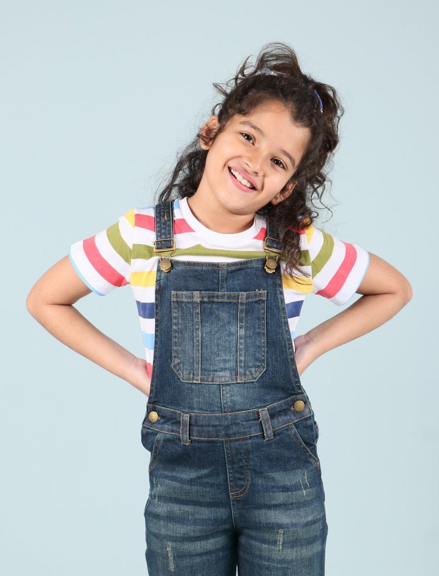 Premium Denim Dungarees for Girls Kids (Dark Blue) - Tweeny Mini