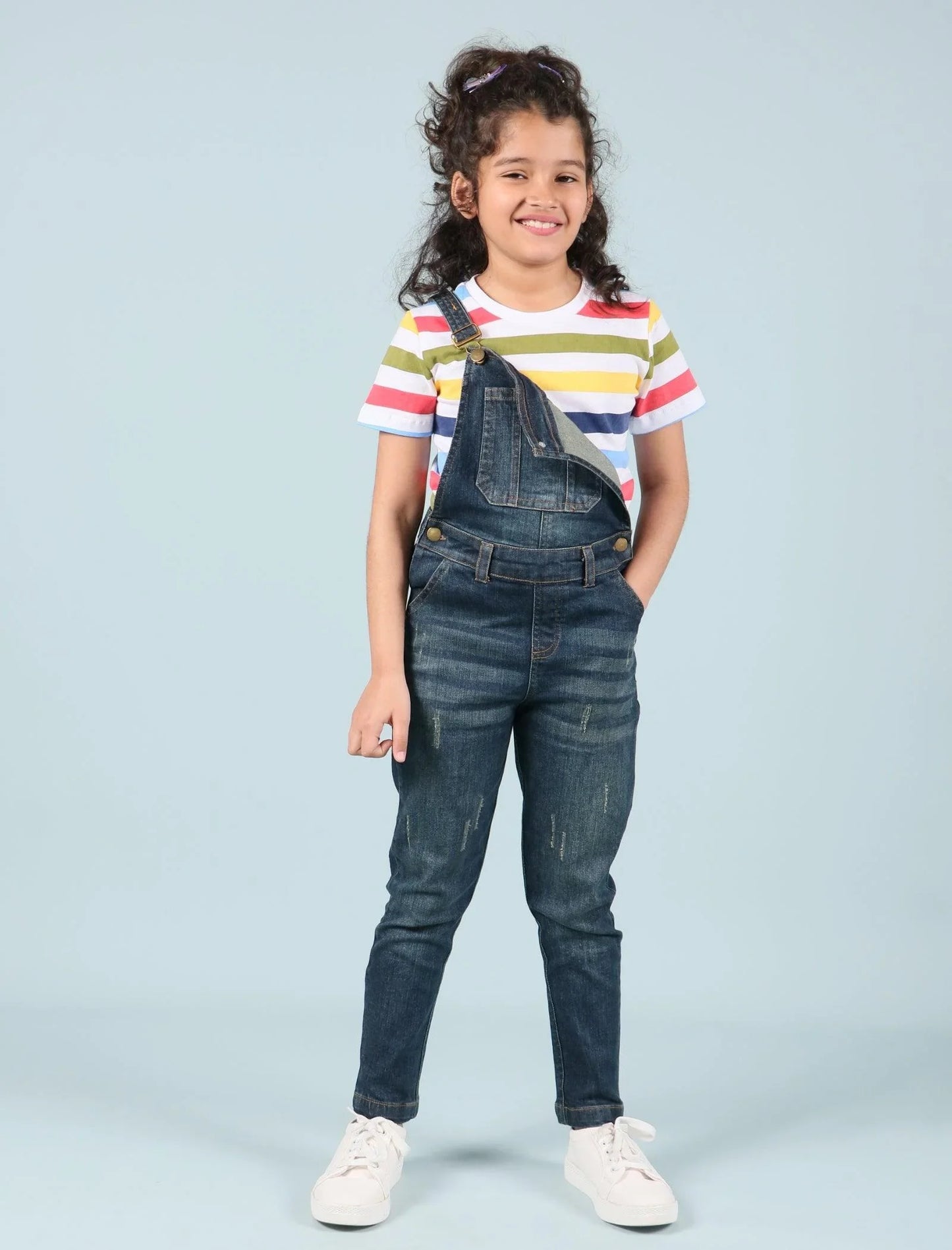 Premium Denim Dungarees for Girls Kids (Dark Blue) - Tweeny Mini