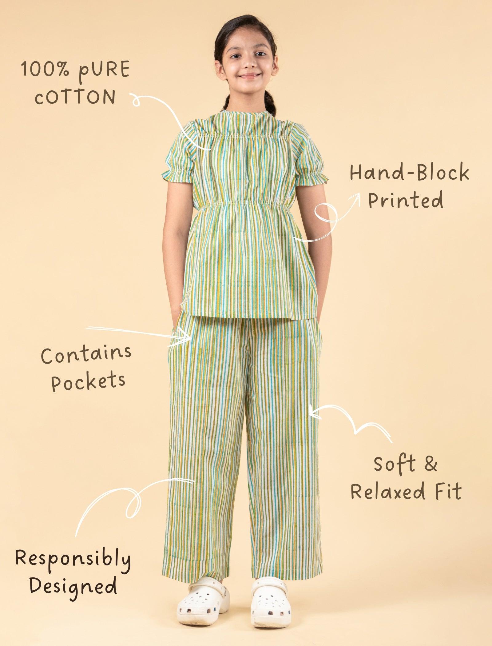 Infographic showcasing features of hand-block printed cotton nightwear for girls