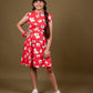 Classic Floral Dress for Girls Kids with Ruffled Sleeves (Red) - Tweeny Mini