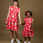 Classic Floral Dress for Girls Kids with Ruffled Sleeves (Red) - Tweeny Mini