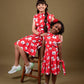 Classic Floral Dress for Girls Kids with Ruffled Sleeves (Red) - Tweeny Mini