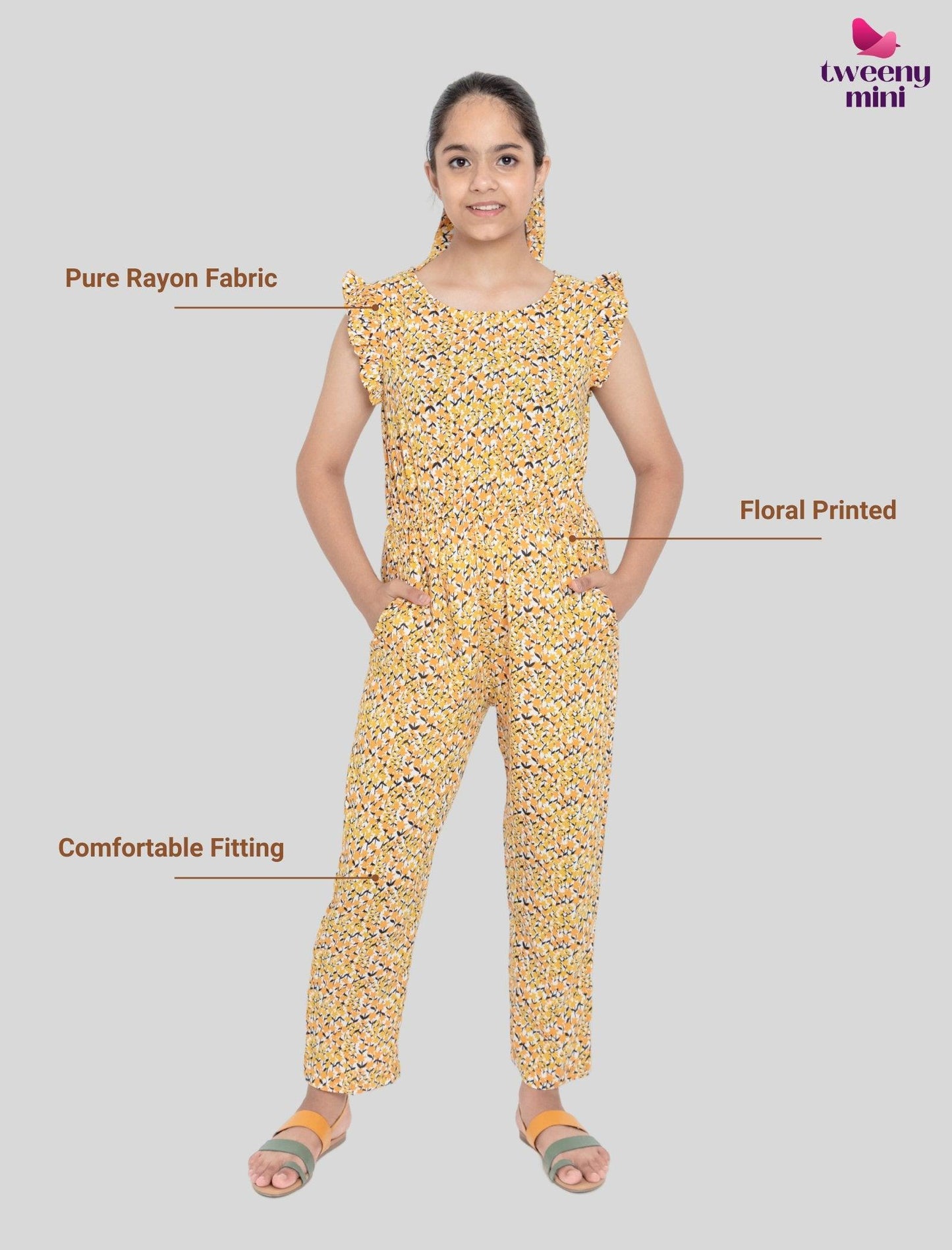 Summer Floral Jumpsuit for Girls Kids (Yellow) - Tweeny Mini