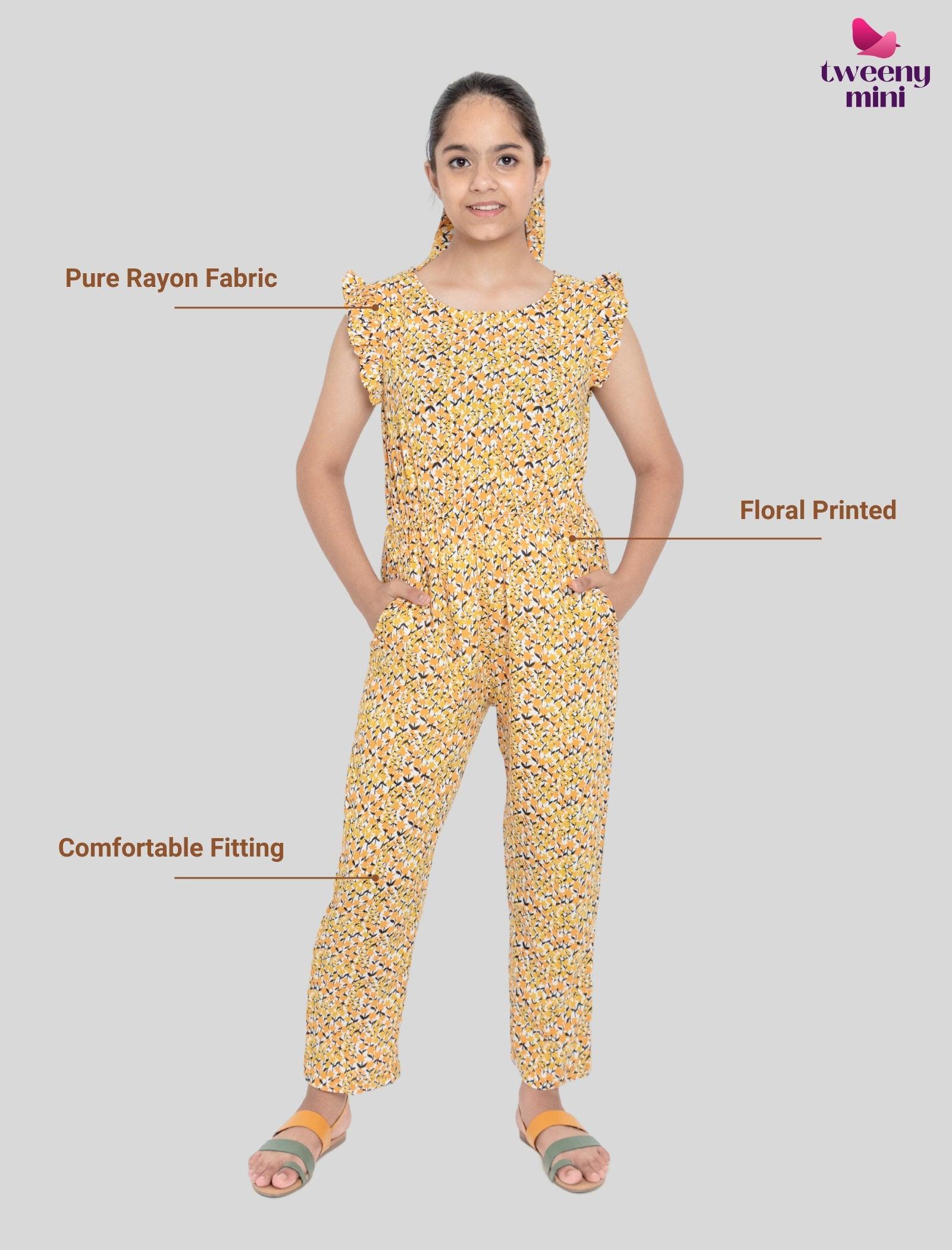 Summer Floral Jumpsuit for Girls Kids (Yellow) - Tweeny Mini