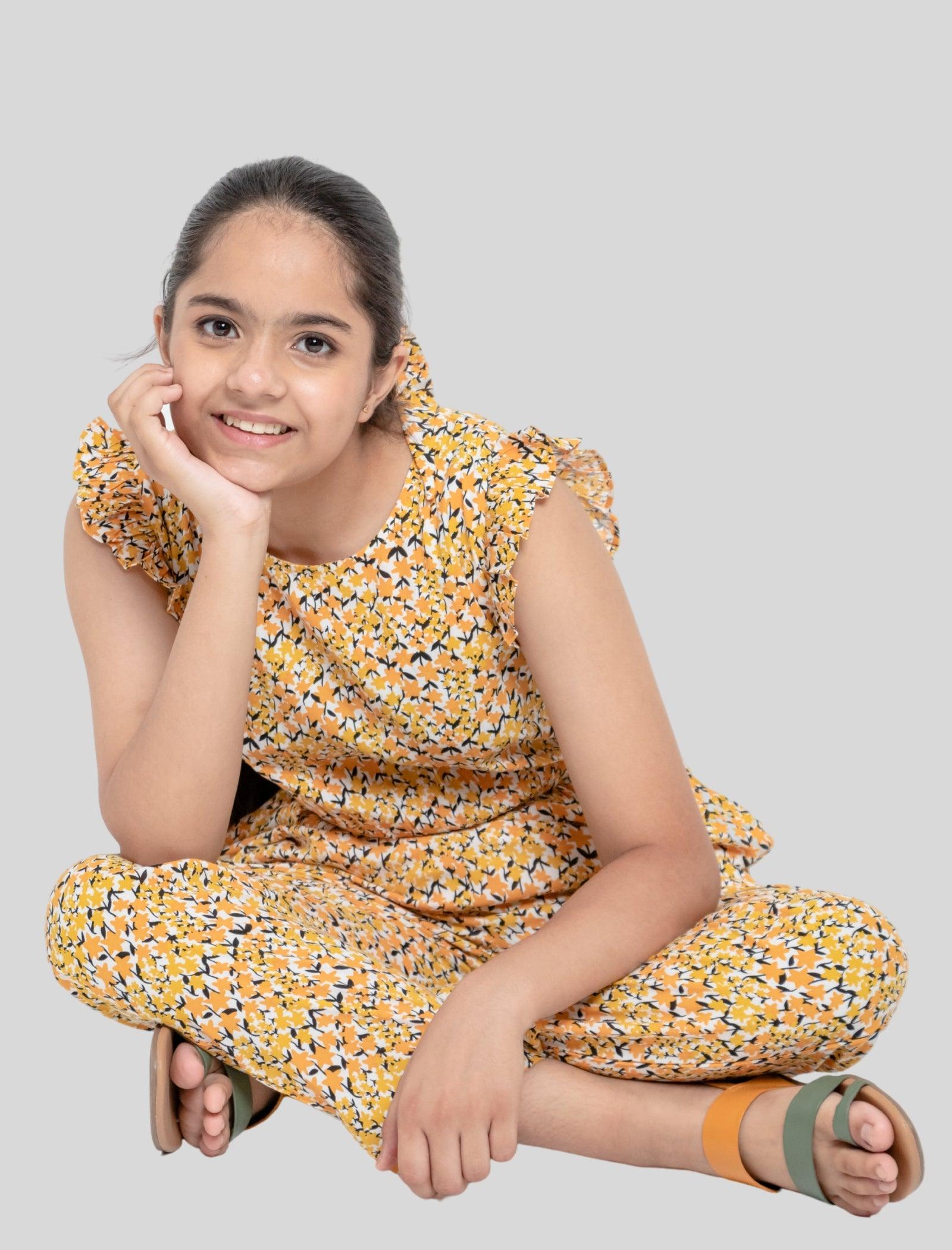 Summer Floral Jumpsuit for Girls Kids (Yellow) - Tweeny Mini